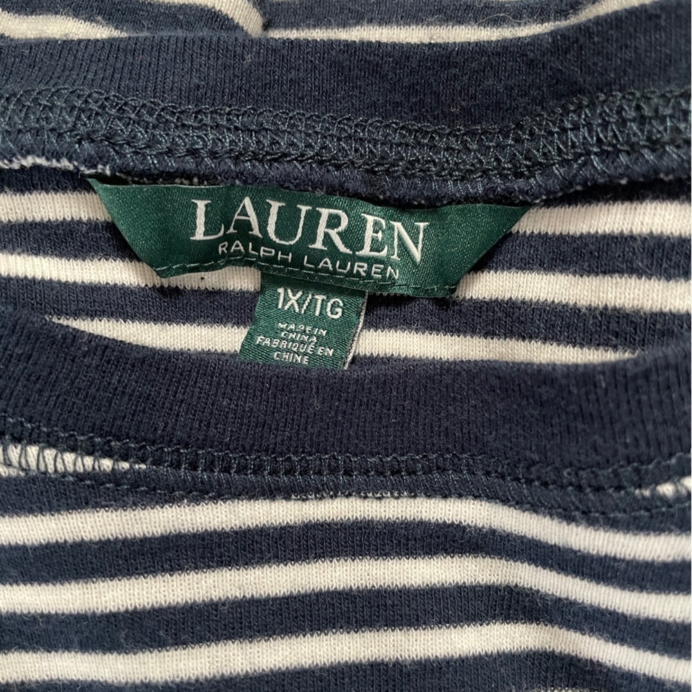 Lauren Ralph Lauren 100% cotton striped leather zipper shoulder elbow size 1X - Picture 2 of 8